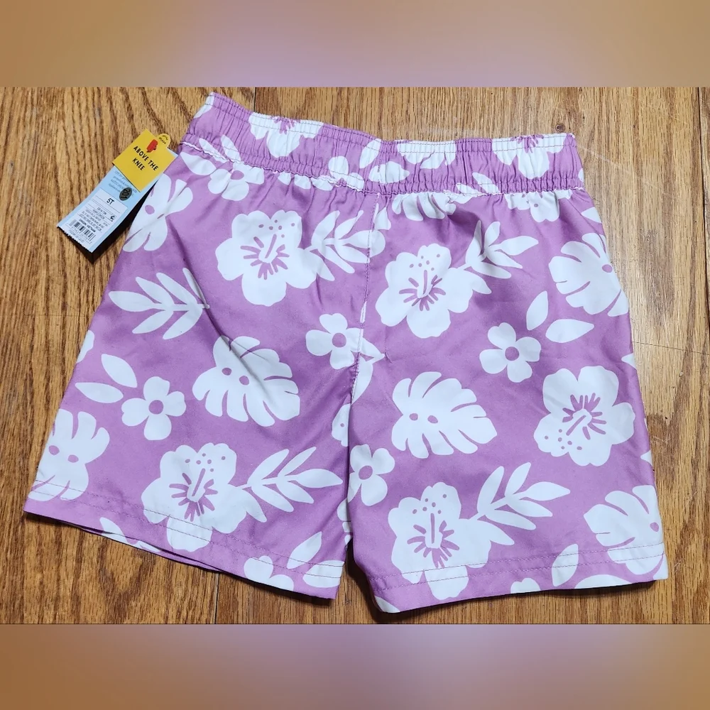 Cat & Jack Boy's Purple and White Floral Swim Shorts